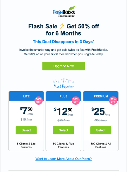 Flash sale email example with multiple offers